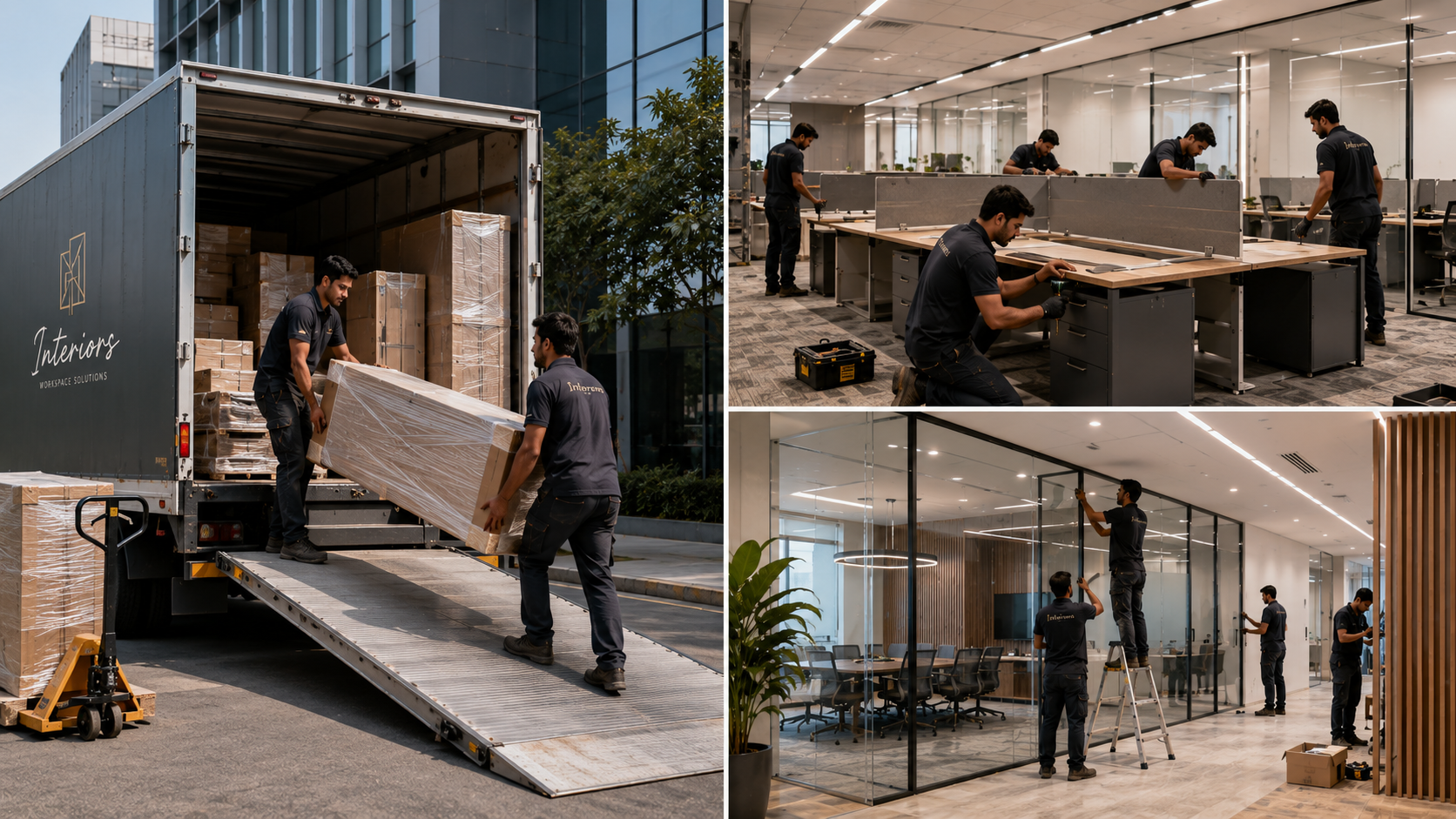 Professional installers assembly modular tables on site